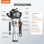 37.77cc Gas-Powered T Post Driver, 4-Stroke Engine Gasoline Fence Piling Pounder, with 3 Post Driving Head(45/55/88 mm) , 1000W 