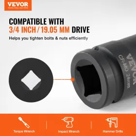 Axle Nut Impact Socket Set 3/4" Drive 6-Point 8PCS Metric Spindle Socket