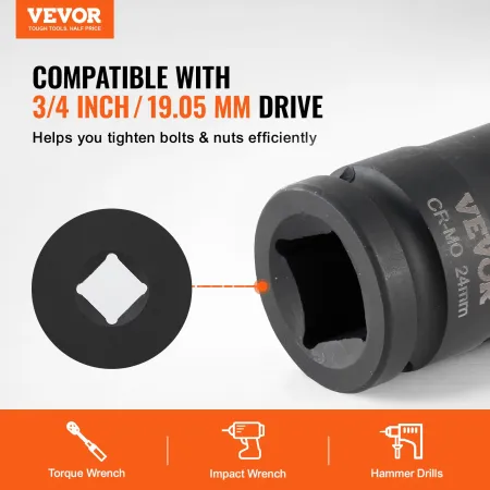 Axle Nut Impact Socket Set 3/4 "Drive 6-Point 8PCS Metric