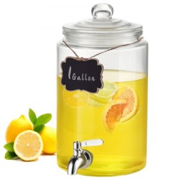 Beverage Dispenser, 1 Gallon Drink Dispensers for Parties, Glass Juice Dispenser with Stainless Steel Spigot, Iced Tea Lemonade