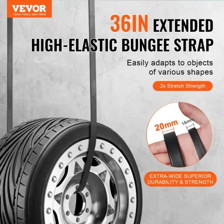 10 Piece Flat Bungee Cord, 20 mm Heavy Duty Bungee Straps with Steel S-Hooks, 36" Elastic Bungee Rope for Cargo, Tarps, Trucks a