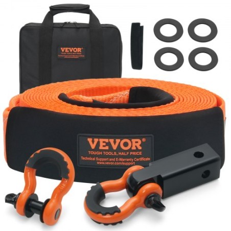 Polyester Heavy Duty Tow Strap Recovery Kit 3" x 30 ft (MBS-36,000 lbs) Winch Strap, Triple Reinforced Loop, Snatch Strap + 2"