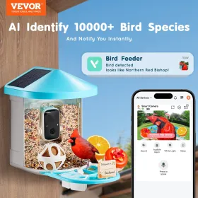 Smart Bird Feeder with Camera, 2K HD AI Identify 10000+ Bird Species, Solar-Powered Bird Watching Camera with Auto Capture & Ins
