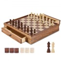Solid Wood Chess Set, 15 inch  2-IN-1 Chess Checkers Game Set, Chess Board Games with Storage Drawer & Weighted Chess Checkers