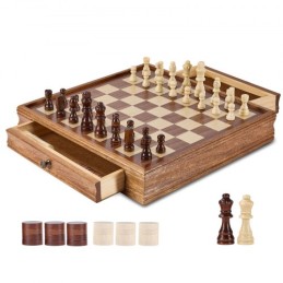 Solid Wood Chess Set, 15 inch  2-IN-1 Chess Checkers Game Set, Chess Board Games with Storage Drawer & Weighted Chess Checkers