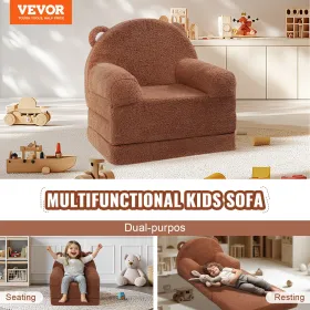 Baby Chair Foldable 2-in-1 Baby Lounger Couch Cartoon Kids Sofa Brown