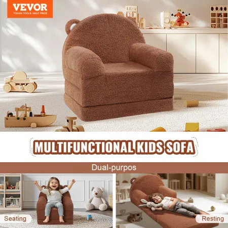 Kids Couch, 2-in-1 Toddler Chairs Comfy, Toddler Couch Sofa Bed Fold Out, Convertible Sofa to Lounger, Kids Chair Seat Playroom 