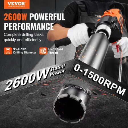 Core Drill Machine 0,8-7,1in Dia 2600W Handheld Core Drill Rig