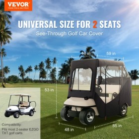 Golf Cart Enclosure, 600D Polyester Driving Enclosure with 4-Sided Transparent Windows, 2 Passenger Club Car Covers Universal