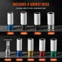 Lug Nut Impact Socket Set, 1/2 inch Drive Metric and SAE 6-Point Deep Socket Set, 8 Total Lug Nut Sizes, CR-MO Steel Wheel Socke