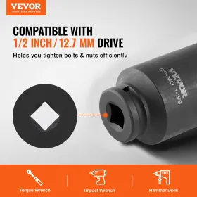 Axle møtrikpåvirkningstik Sæt 1/2 "Kør dybt 12-punkts 8PCS-metrisk nøddestikket