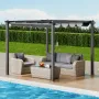 10'x10' udendørs udtrækkelig pergola med solsejl i aluminiumsgrå