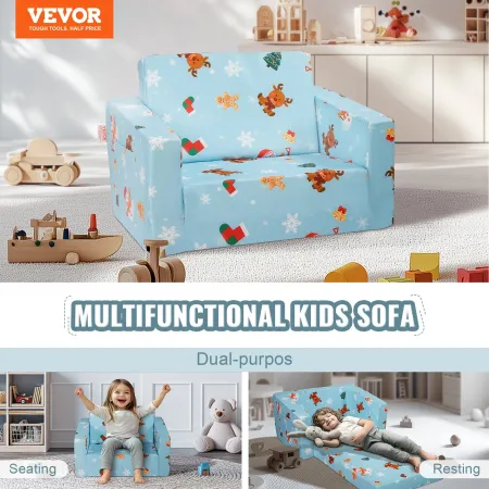 Kids Couch, 2-in-1 Toddler Chairs Comfy, Toddler Couch Sofa Bed Fold Out, Convertible Sofa to Lounger, Kids Chair Seat Playroom 