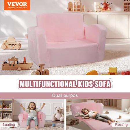 Kids Couch, 2-in-1 Toddler Chairs Comfy, Toddler Couch Sofa Bed Fold Out, Convertible Sofa to Lounger, Kids Chair Seat Playroom 