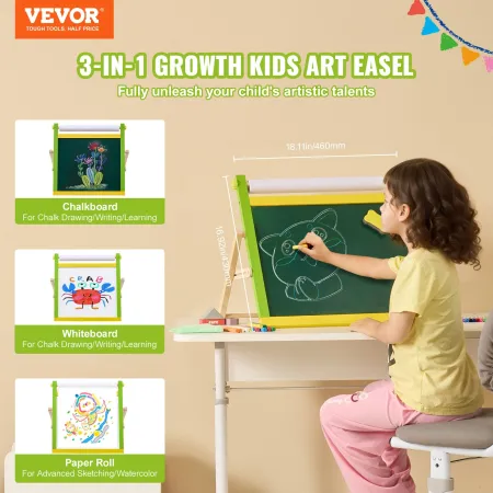 3-i-1 bordplade Kids Art-staffeli dobbeltsidet magnetisk tavle
