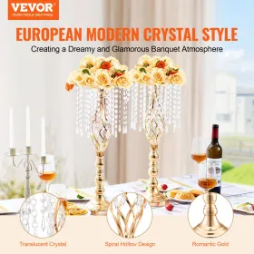 2PCS 55cm/21.65â€ Tall Crystal Wedding Flower Stand Vase for Party Decor