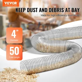 4 '' x 50 'støvopsamlingsslange fortykket PVC fleksibel klar