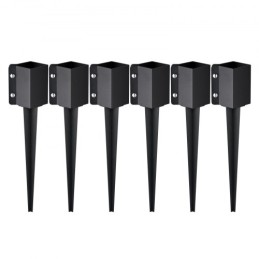 Fence Post Anchor Ground Spike, 6 Pack 24 x 4 x 4 Inches Outer Diameter (Inner Diameter 3.5 x3.5 Inches), Metal Black Powder