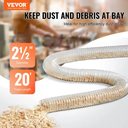 2.5 '' x 20 'støvopsamlingsslange fortykket PVC fleksibel klar