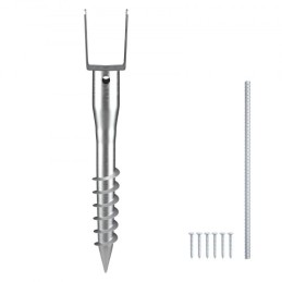 No Dig Ground Anchor, 1 Pack 3.94 x 2.76 x 27.56 in DIY Screw in Post Stake, Includes 6 Lag Bolts & a Rebar, U-Shape Heavy Duty