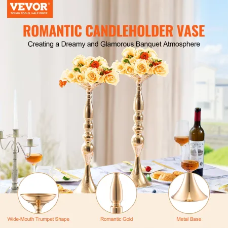24PCS 50cm/19.7” Tall Wedding Flower Vase, Metal Wedding Centerpiece, Gold Floral Arrangement Stand Display Rack for Tables Wedd