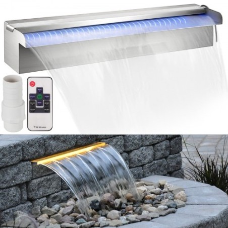 Rustfrit stål Vandfald Pool Fountain 17,7 x 4,5 x 3,1 tommer rektangulær pool springvand med LED Strip Light konstrueret