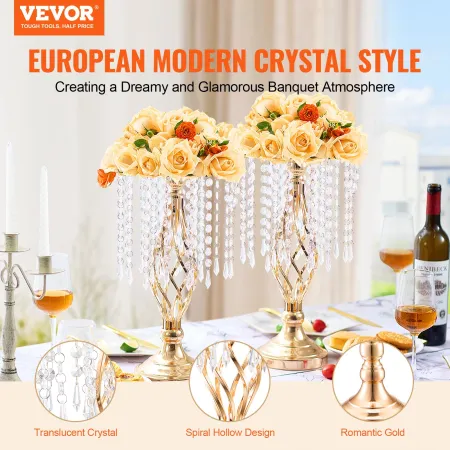 20PCS 43cm/16.9” Tall Crystal Wedding Flower Stand, Metal Wedding Centerpiece Vase, Gold Flower Holders Floral Display Rack for 
