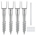 No Dig Ground Anchor, 4 Pack 3.94 x 2.76 x 27.56 in DIY Screw in Post Stake, Includes 6 Lag Bolts & a Rebar, U-Shape Heavy Duty