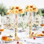 12PCS 49cm/19.3” Tall Crystal Wedding Flower Stand, Metal Wedding Centerpiece Vase, Gold Flower Holders Floral Display Rack for 