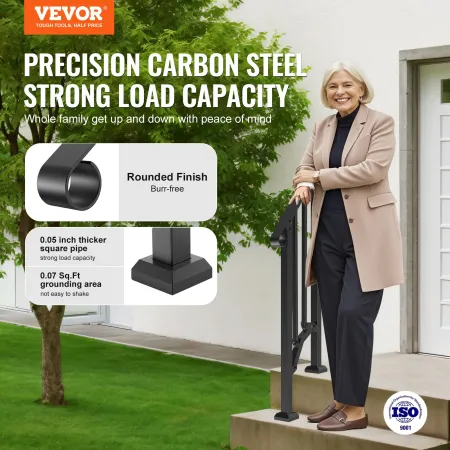 Handrails for Outdoor Steps, 1-2 Step Stair Hand Rail Kit, Transitional Carbon Steel Railings with Installation Kit, Stair Rails