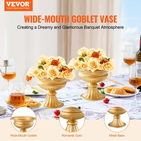 10PCS 16cm/6.3” Tall Wedding Flower Vase, Metal Wedding Centerpiece, Gold Floral Arrangement Stand Display Rack for Tables Weddi