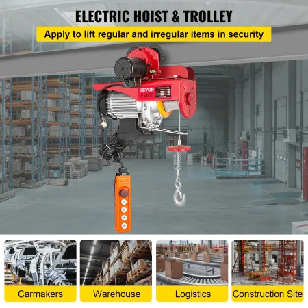 800Kg/1700Lbs Electric Trolley Hoist 1300W Electric Hoist Winch Double 12M/40Ft , Electric Hoist Electric Forklift Steel Pallet 