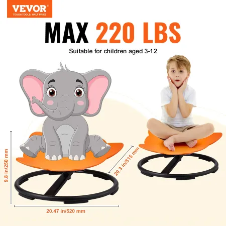 Elephant Kids Swivel Chair, 220 LBS Capacity, 360° Spinning Chair, Autistic Kids Sensory Toy Chair with Non-Slip Metal Base, Tod