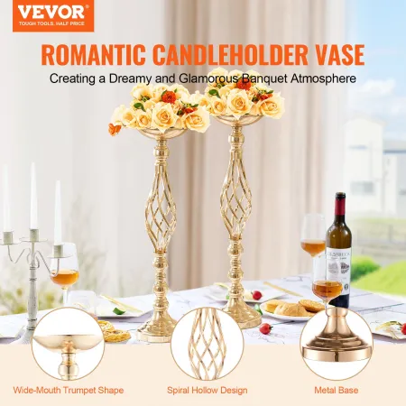 20PCS 58cm/22.83” Tall Wedding Flower Vase, Metal Wedding Centerpiece, Gold Floral Arrangement Stand Display Rack for Tables Wed