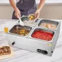 4-Pan Commercial Food Warmer, 4 x 8QT Electric Steam Table, 1500W Professional Countertop Stainless Steel Buffet Bain Marie with
