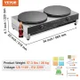 Electric Crepe Maker, 16-Inch Double Head Commercial Crepe Machine, 3400W Flat Plate Crepe Griddle, Nonstick Stainless Steel Pan