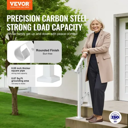 Handrails for Outdoor Steps, 1-2 Step Stair Hand Rail Kit, Transitional Carbon Steel Railings with Installation Kit, Stair Rails