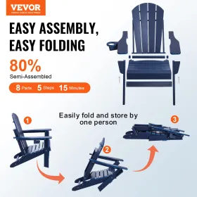 Adirondack Chair Plastic Set of 2 All-Weather Folding Fire Pit Navy Blue