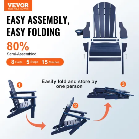 Adirondack Chair Plastic, Set of 2 All-Weather Portable Folding Fire Pit Chair, Outdoor Adirondack Patio Chair with Cup Holder, 