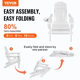 Adirondack Chair Plastic Set of 2 All-Weather Folding Fire Pit White