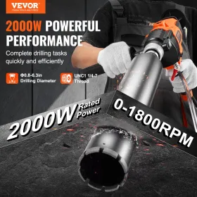 Core Drill Machine 0,8-6,3in Dia 2000W Handheld Core Drill Rig