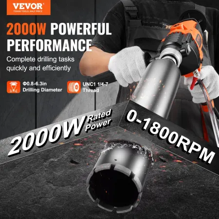 Core Drill Machine 2.03-16 cm Dia 2000W Handheld Core Drill Rig for Mixing