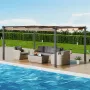 12'x16' Outdoor Retractable Pergola with Canopy, Aluminum Pergola with Retractable Canopy, Modern Pergola with Sun Shade Canopy 