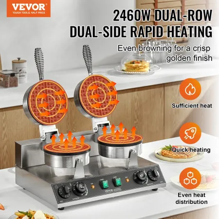 Kommerciel vaffelproducent Dual-Head Round Waffle Iron 2460W