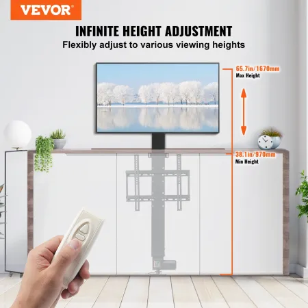 Motorized TV Lift Stroke Length 71.1 cm Motorized TV Mount Fit for 66–144.8 cm TV Lift with Remote Control Height Adjustable 71.