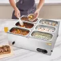 6-Pan Commercial Food Warmer, 6 x 5QT Electric Steam Table, 1500W Professional Countertop Stainless Steel Buffet Bain Marie with