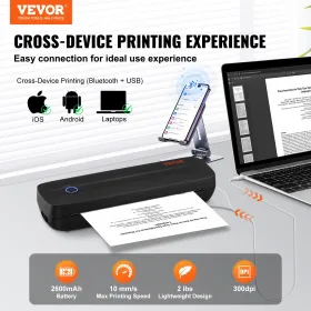 Bærbar printer trådløs blækfri printer 2600 mAh til rejser og