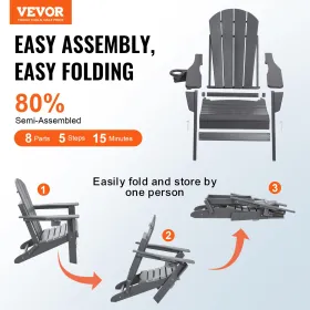 Adirondack Chair Plastic Set of 2 All-Weather Folding Fire Pit Gray