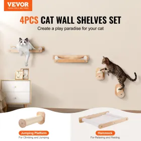 Wall Mounted Cat Shelves with 2 Jumping Posts & 2 Hammocks up to 40 lbs