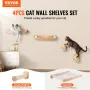 Wall Mounted Cat Shelves, Cat Wall Shelves and Perches with Jumping Posts & Hammocks, Cat Furniture Set up to 40 lbs, Removable 